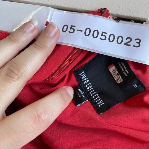 C/MEO Collective Dress Womens 10 Red Fragment Gown Draped‎ One Shoulder - Picture 7 of 12